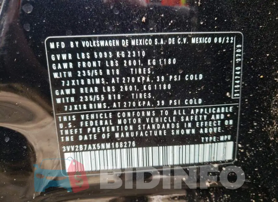 3VV2B7AX5NM168276 Photo# 13
