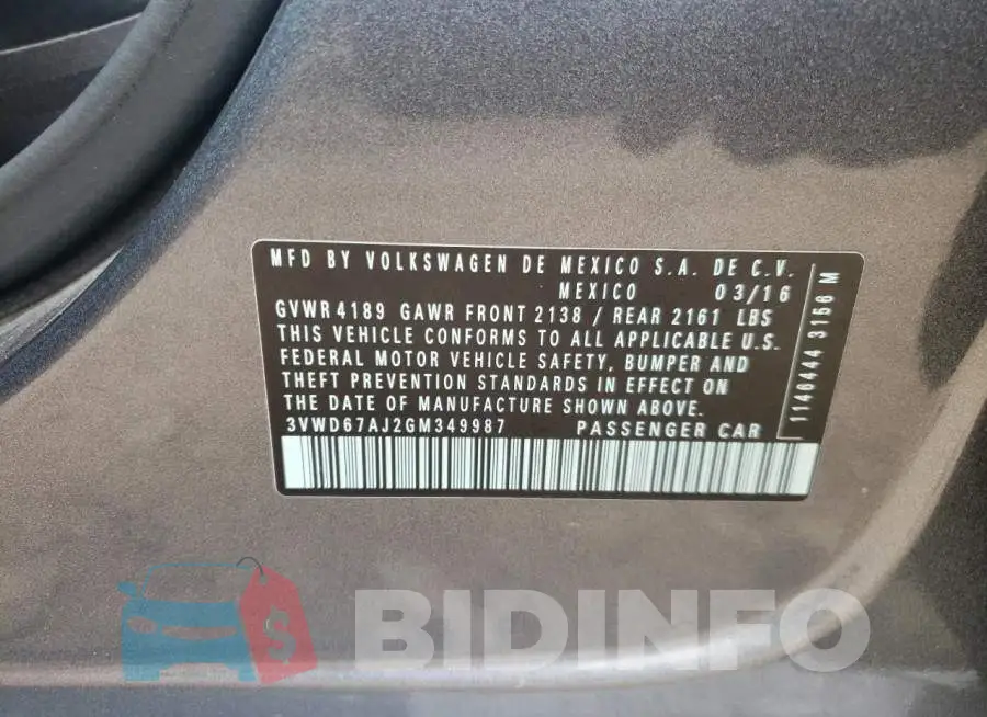 3VWD67AJ2GM349987 Photo# 12