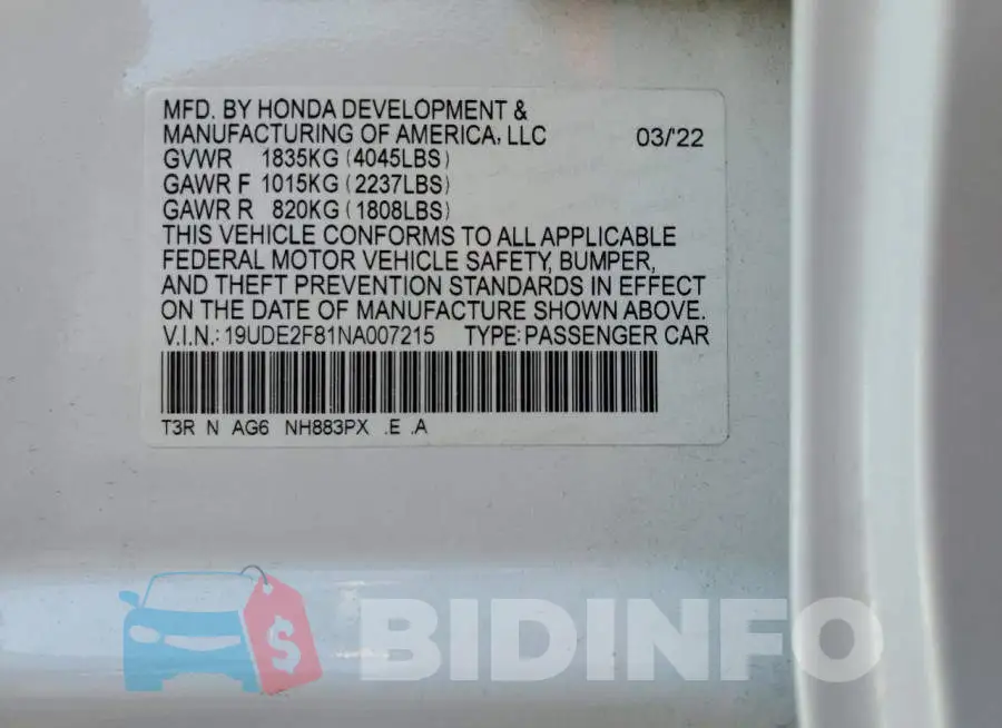 19UDE2F81NA007215 Photo# 13