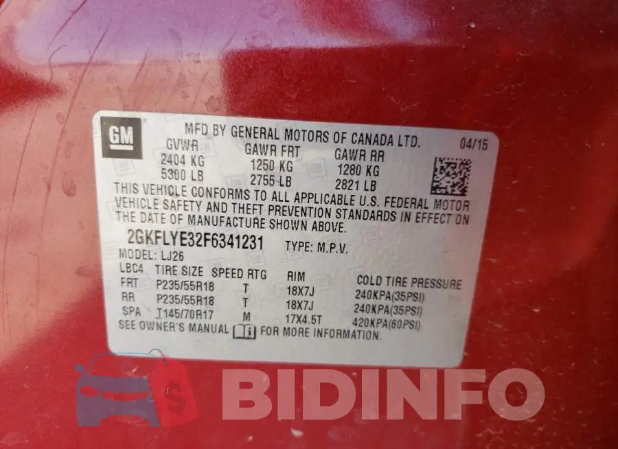 2GKFLYE32F6341231 Photo# 12