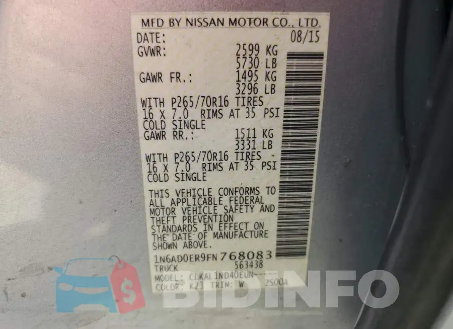 1N6AD0ER9FN768083 Photo# 12