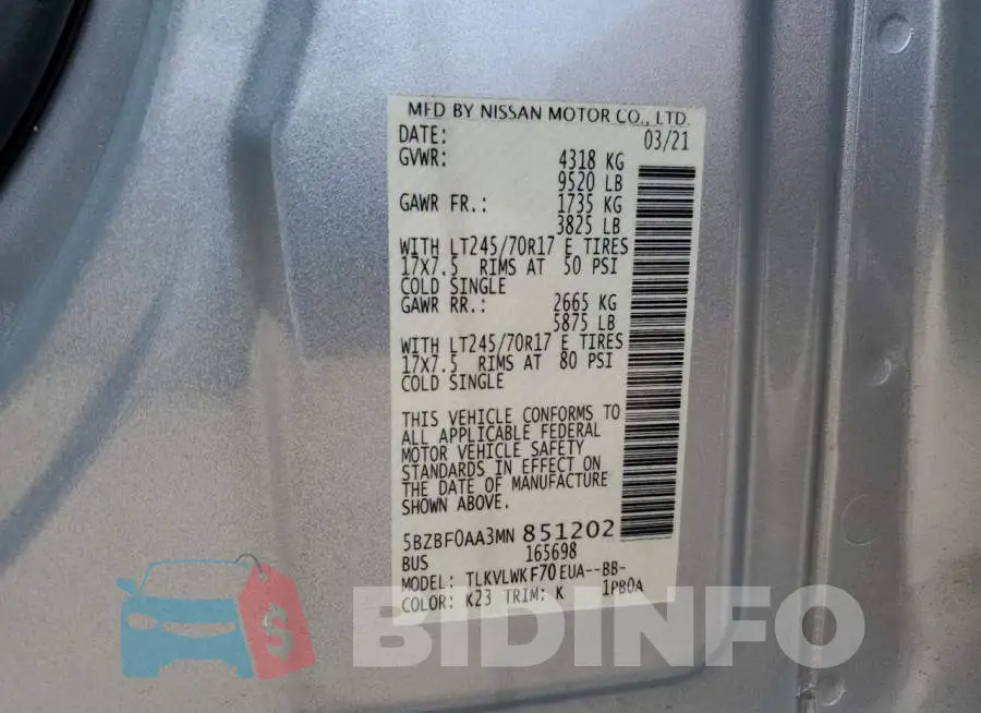 5BZBF0AA3MN851202 Photo# 12