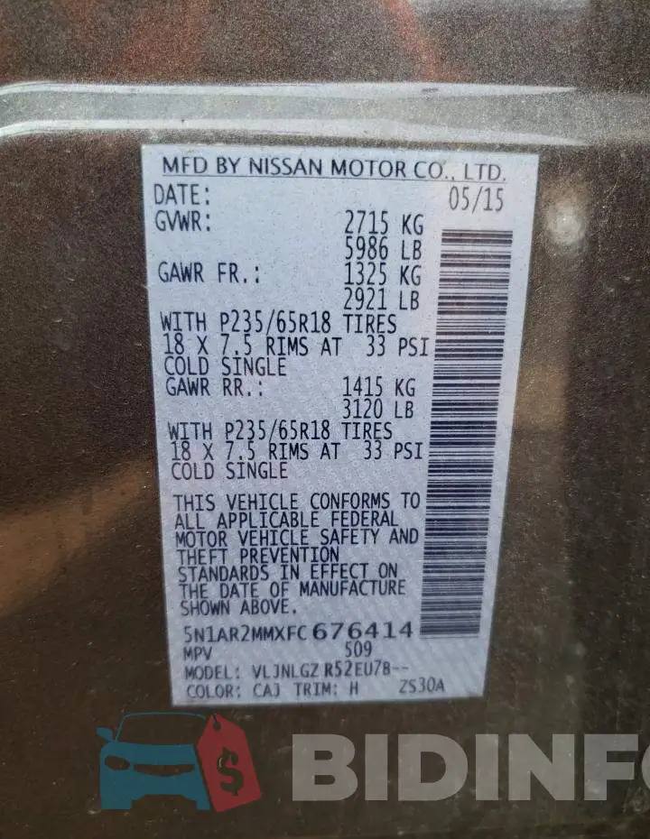 5N1AR2MMXFC676414 Photo# 12