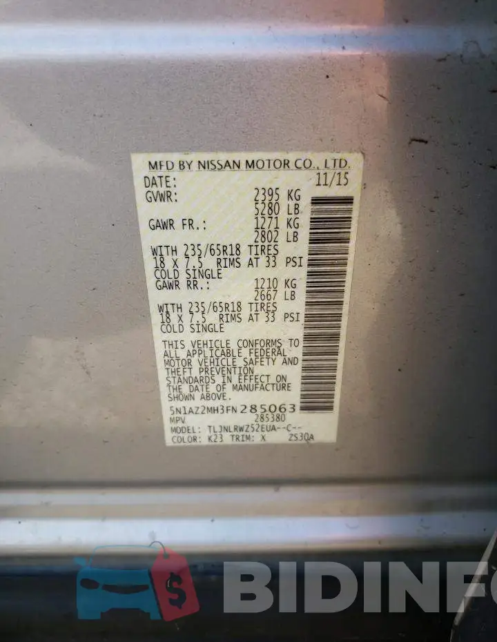 5N1AZ2MH3FN285063 Photo# 13