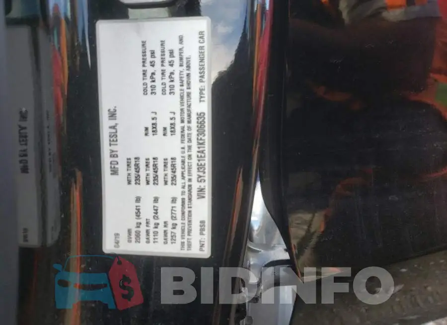 5YJ3E1EA1KF306635 Photo# 12