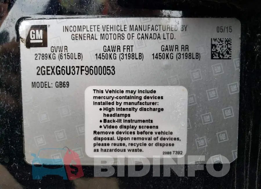 2GEXG6U37F9600053 Photo# 12