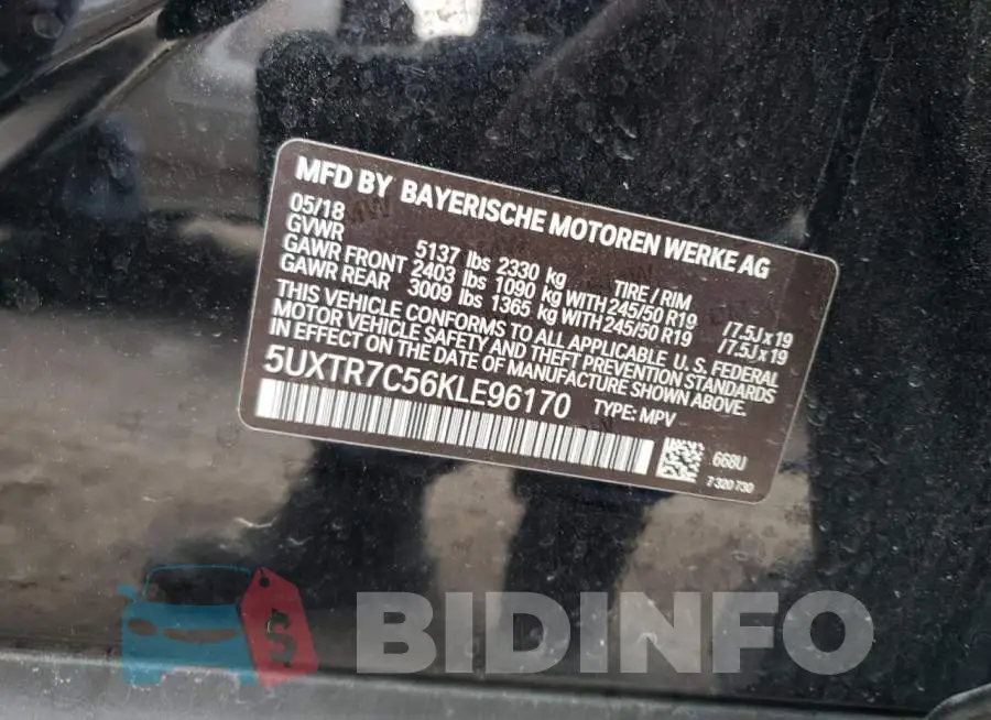 5UXTR7C56KLE96170 Photo# 13