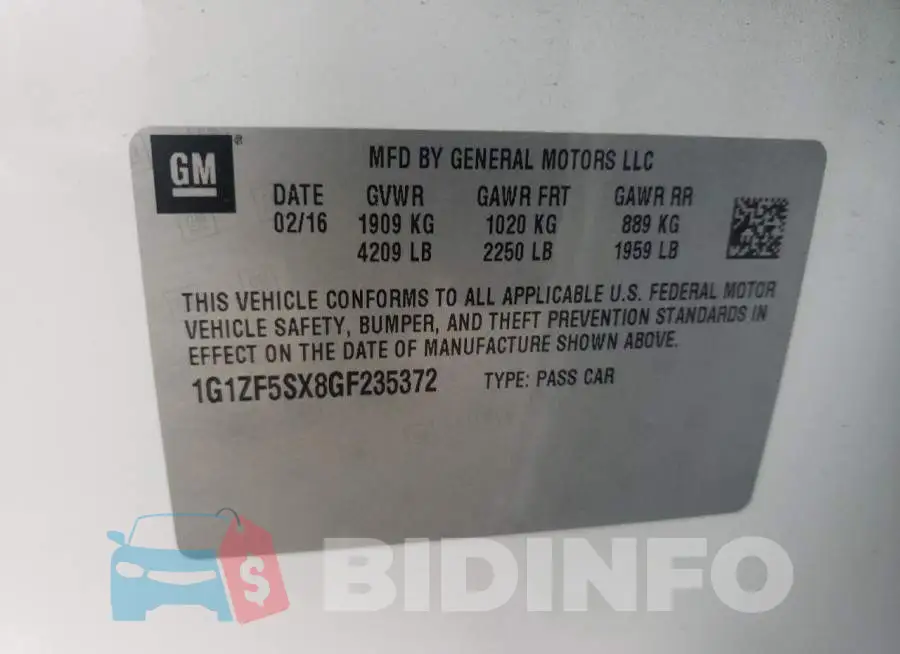 1G1ZF5SX8GF235372 Photo# 12