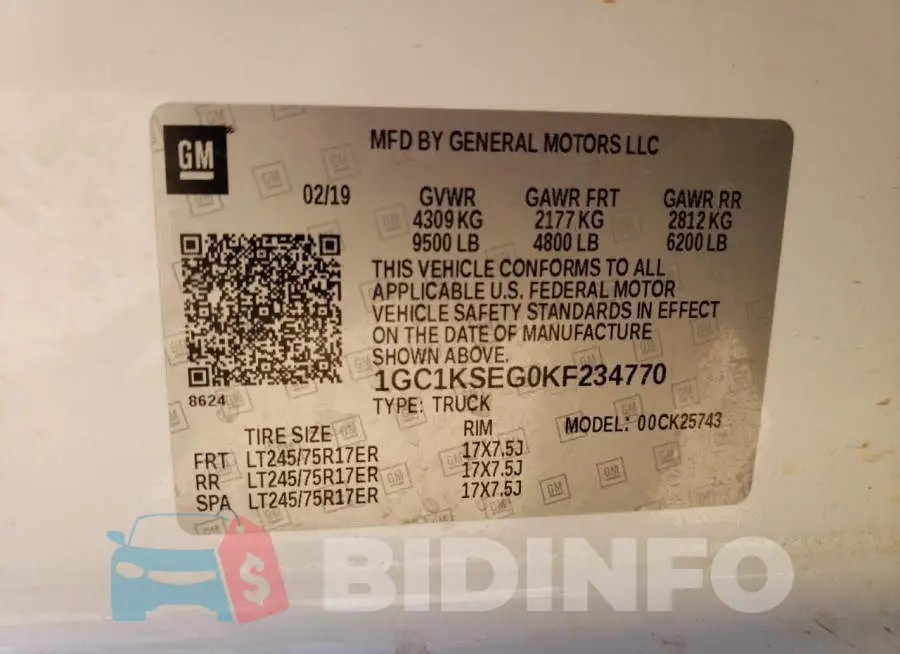 1GC1KSEG0KF234770 Photo# 12