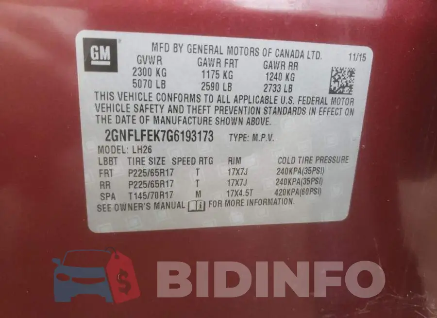 2GNFLFEK7G6193173 Photo# 13