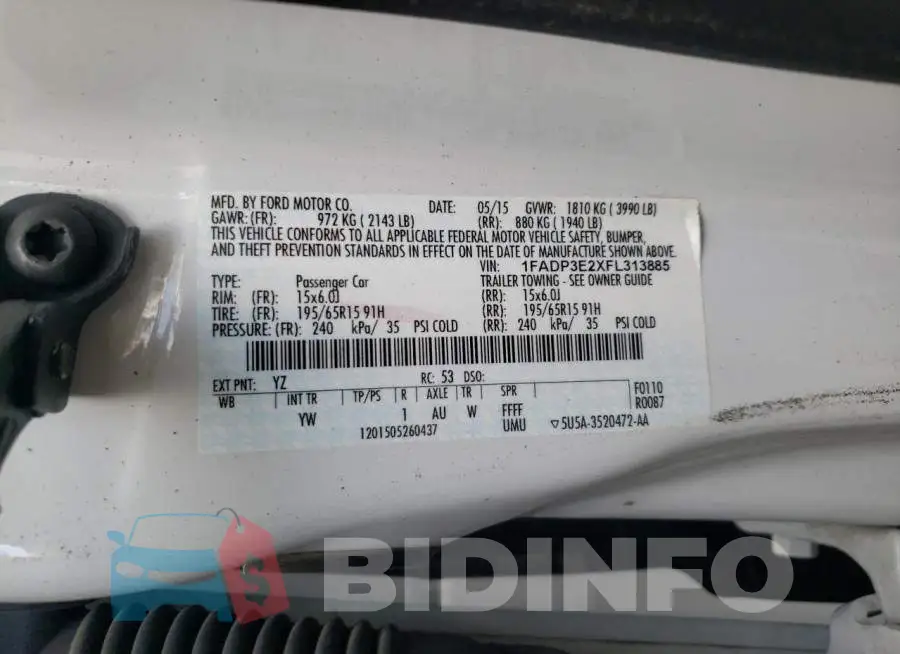1FADP3E2XFL313885 Photo# 12