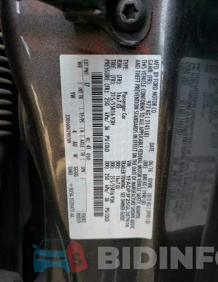 1FADP3F25GL357616 Photo# 13