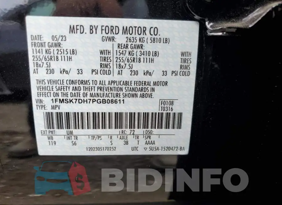 1FMSK7DH7PGB08611 Photo# 13