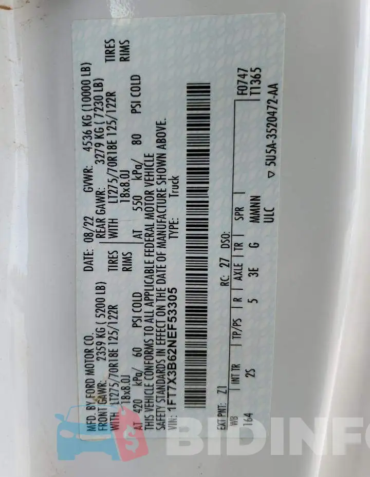 1FT7X3B62NEF53305 Photo# 13