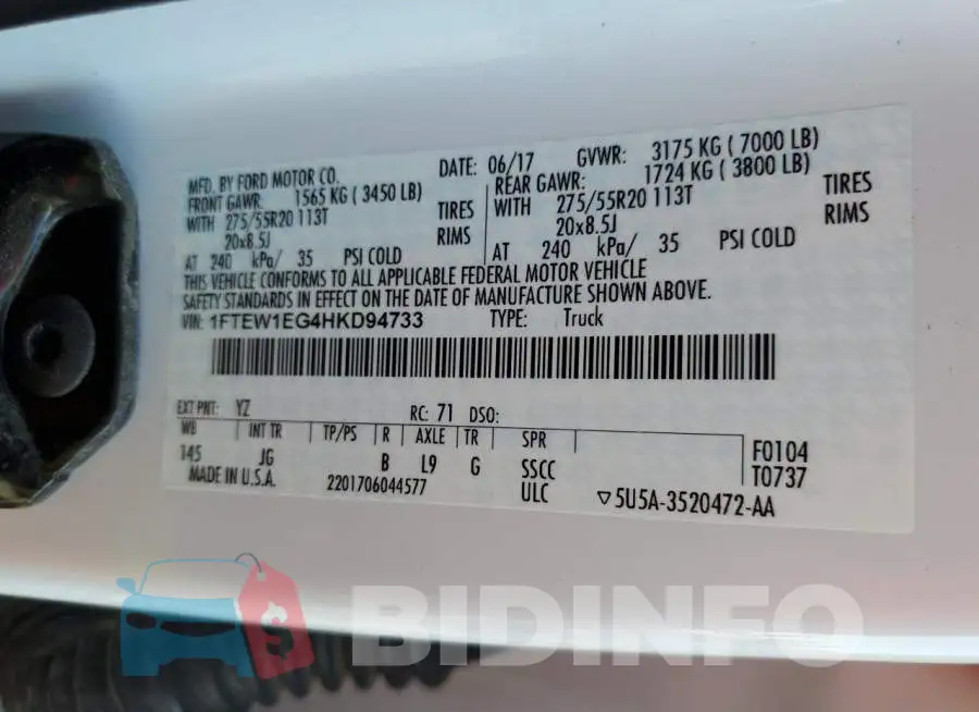 1FTEW1EG4HKD94733 Photo# 12