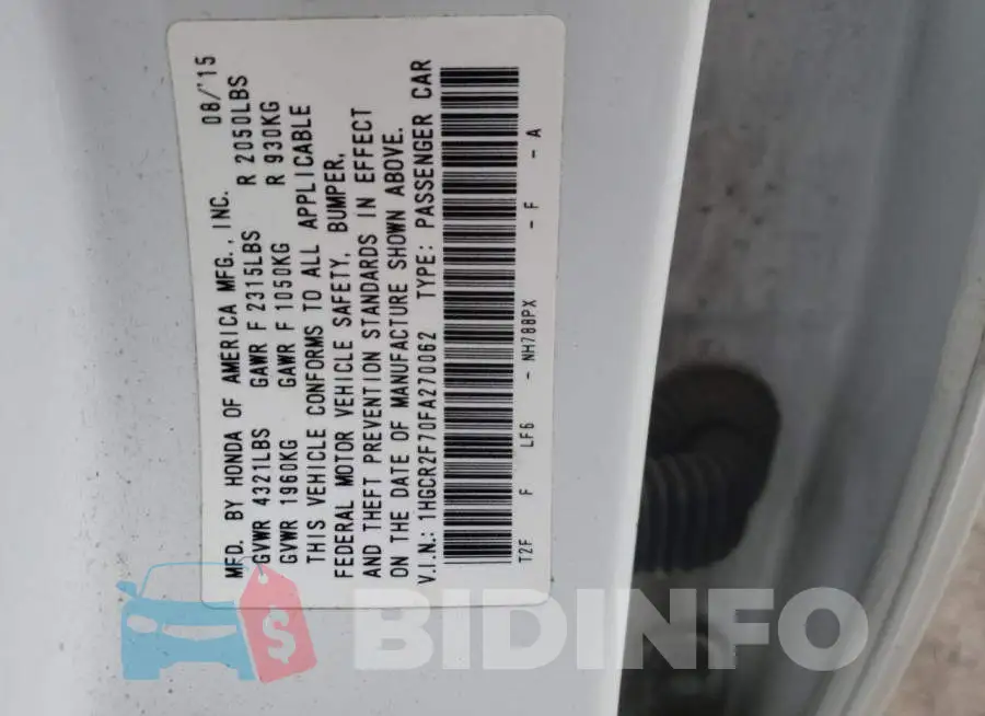 1HGCR2F70FA270062 Photo# 12