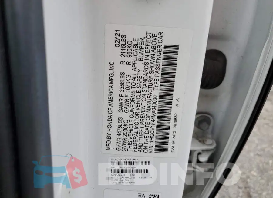 1HGCV1F44MA043000 Photo# 12