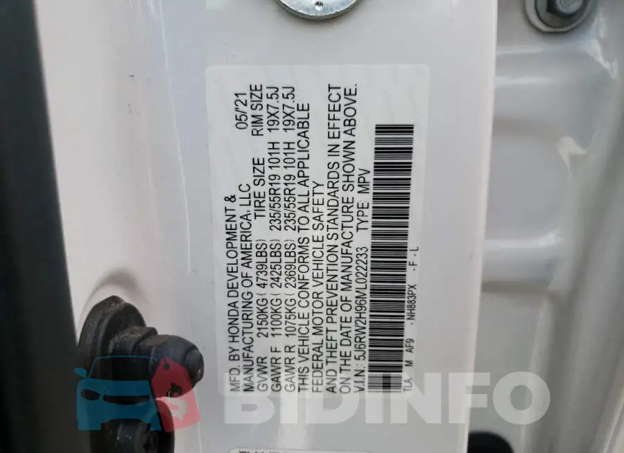 5J6RW2H96ML022233 Photo# 13