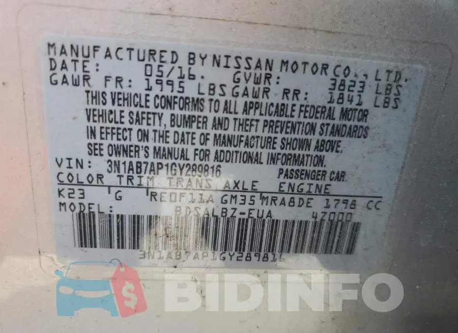 3N1AB7AP1GY289816 Photo# 12