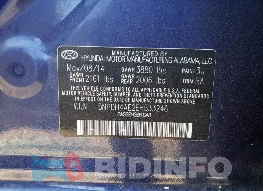 5NPDH4AE2EH533246 Photo# 12