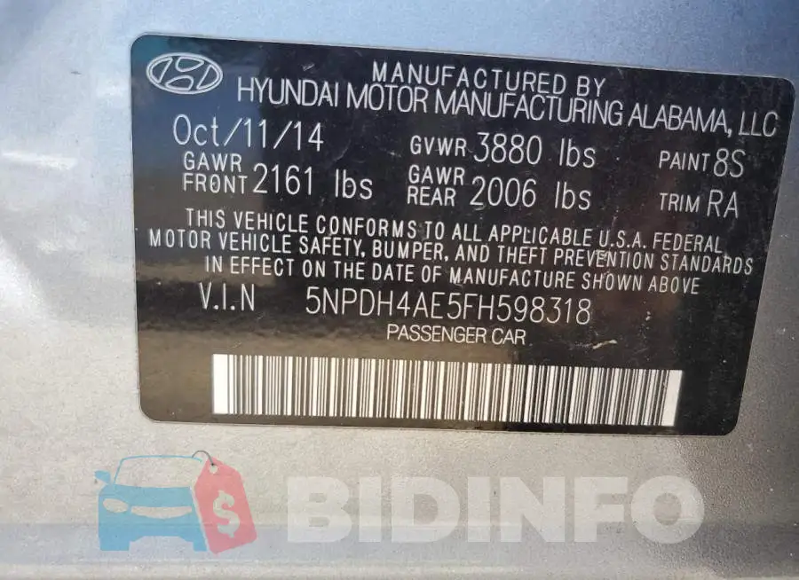 5NPDH4AE5FH598318 Photo# 12