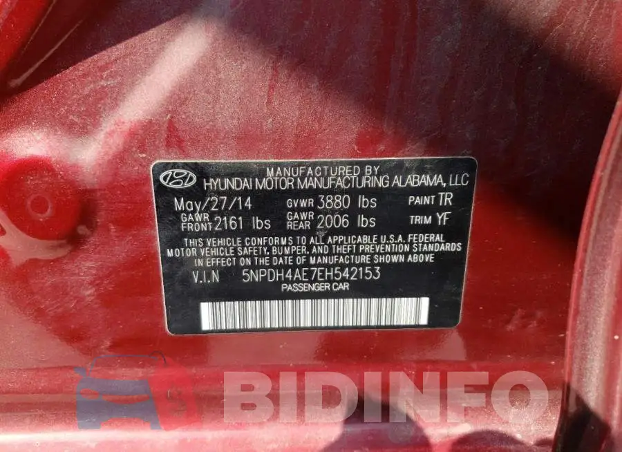 5NPDH4AE7EH542153 Photo# 12