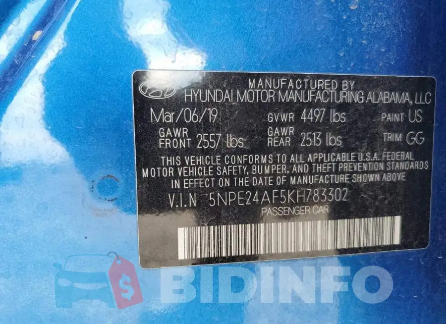 5NPE24AF5KH783302 Photo# 12