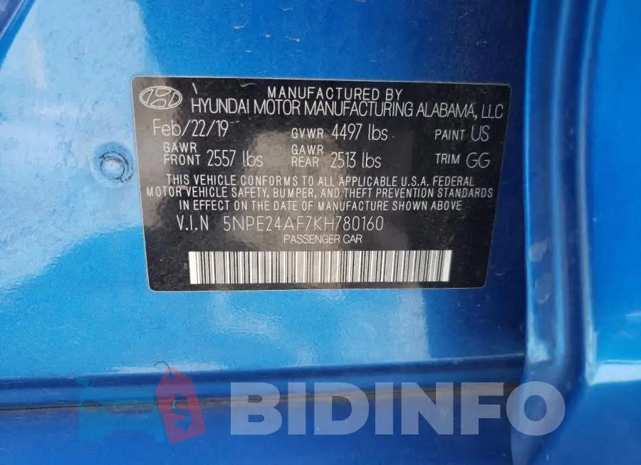 5NPE24AF7KH780160 Photo# 12