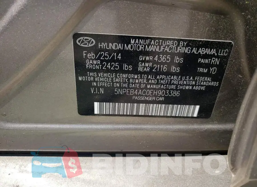 5NPEB4AC0EH903386 Photo# 12