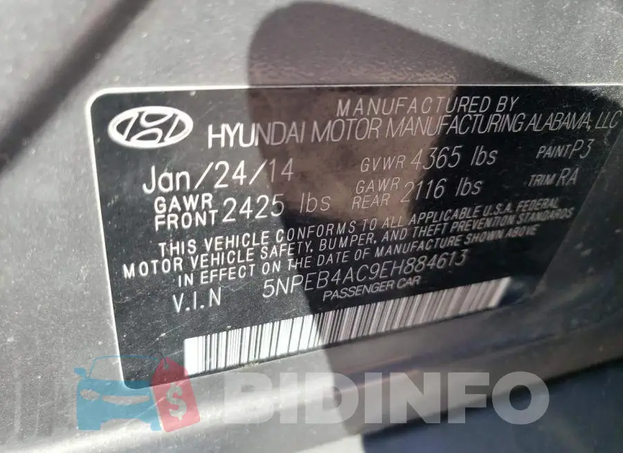 5NPEB4AC9EH884613 Photo# 12