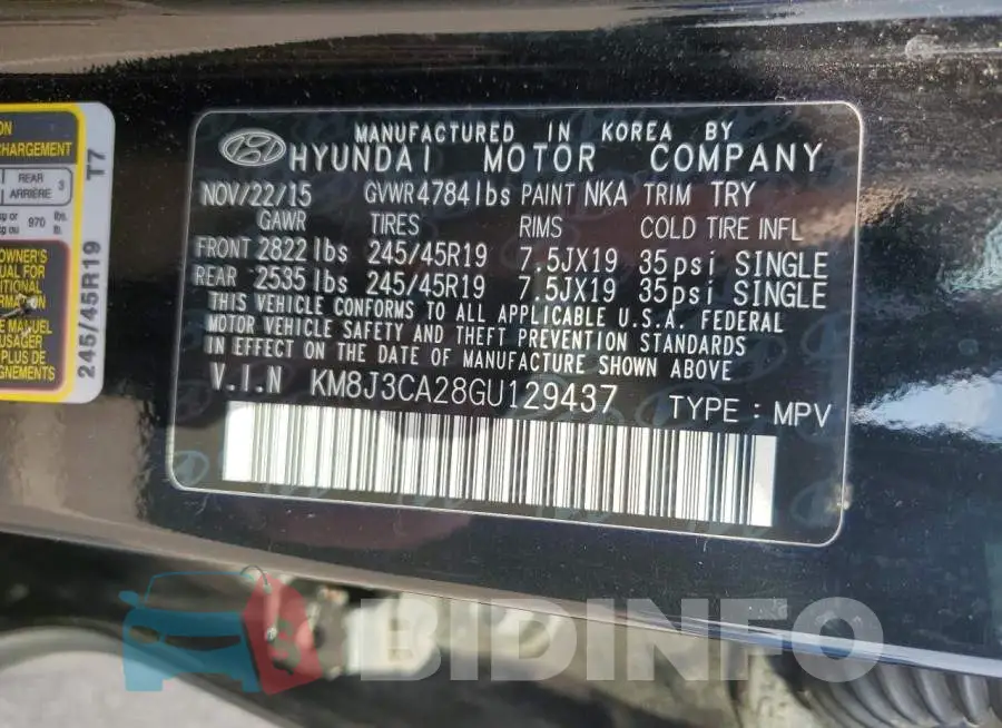 KM8J3CA28GU129437 Photo# 12