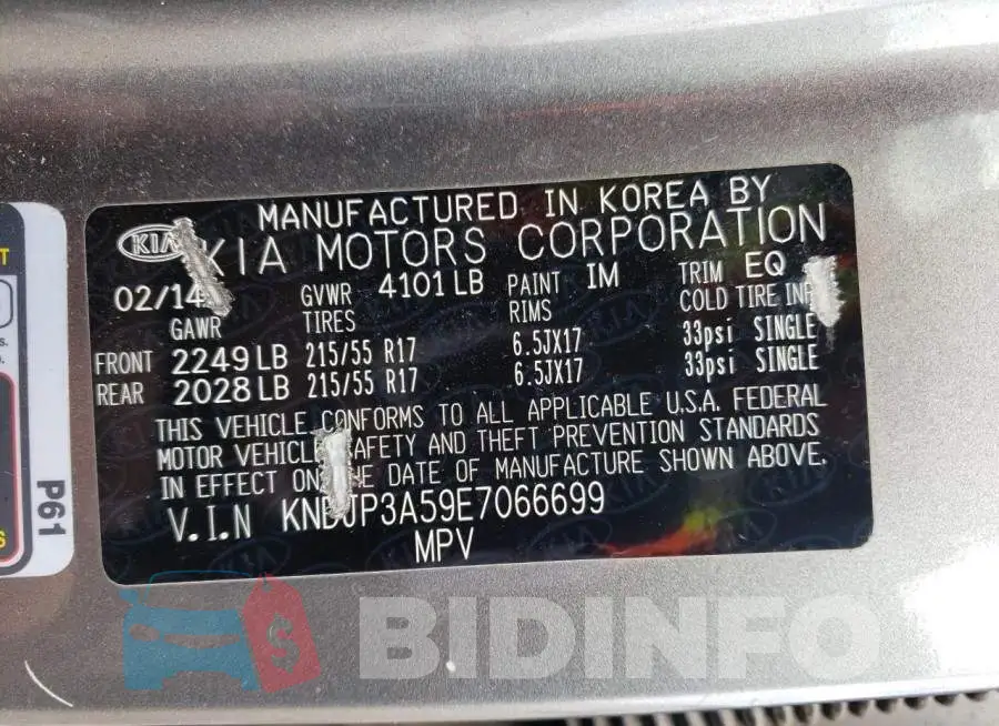 KNDJP3A59E7066699 Photo# 12