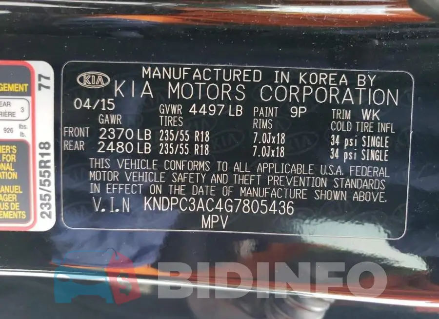 KNDPC3AC4G7805436 Photo# 13