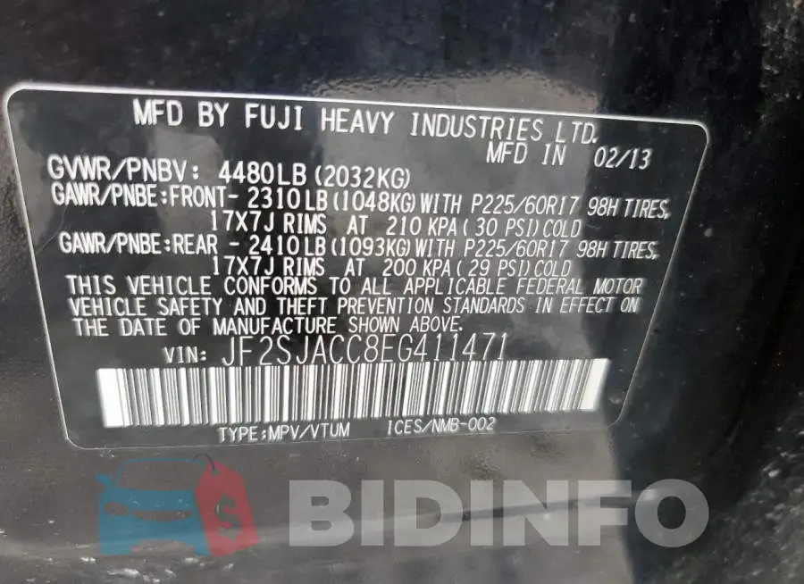 JF2SJACC8EG411471 Photo# 13