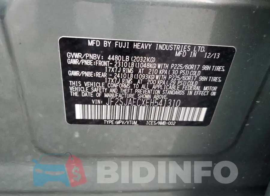 JF2SJAECXEH541310 Photo# 14