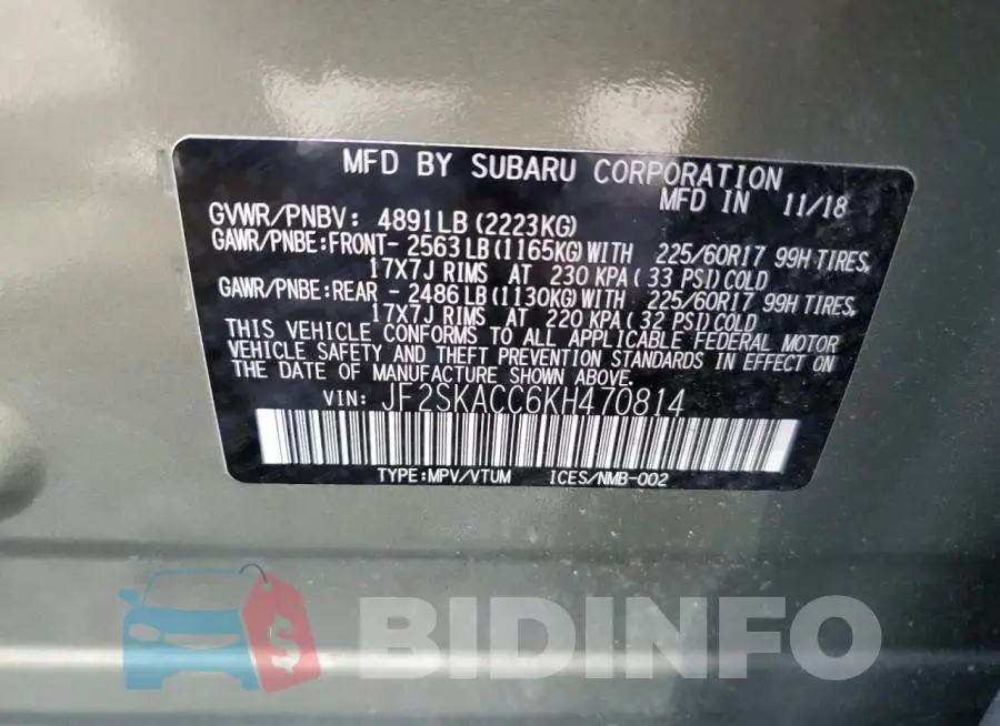 JF2SKACC6KH470814 Photo# 13