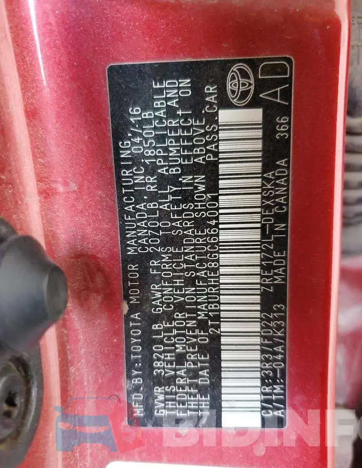 2T1BURHE8GC664001 Photo# 12
