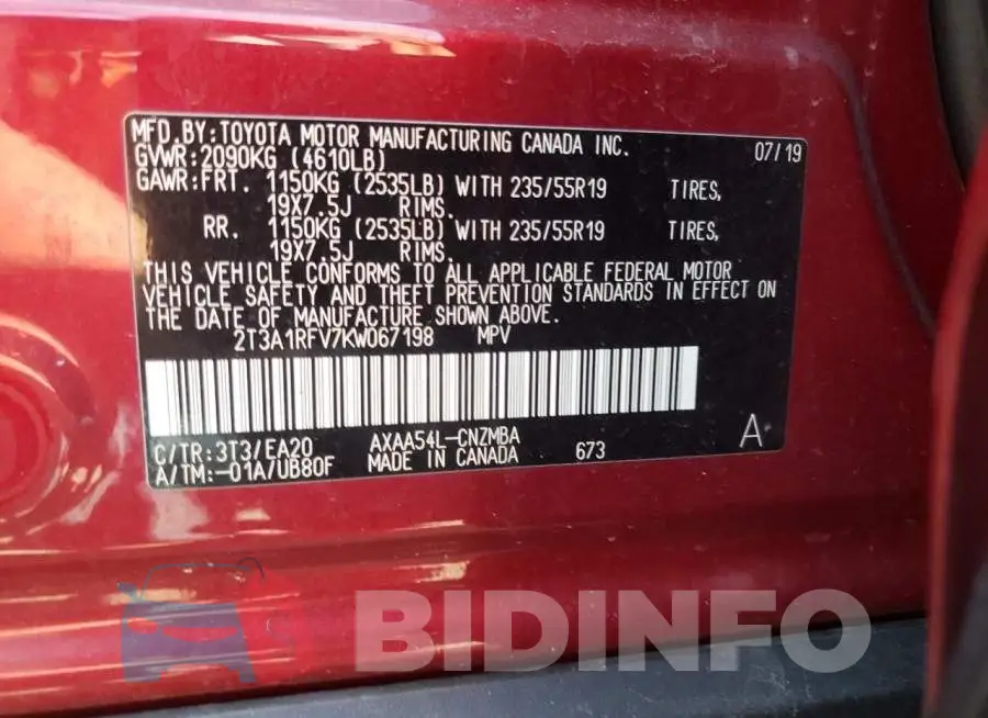 2T3A1RFV7KW067198 Photo# 12
