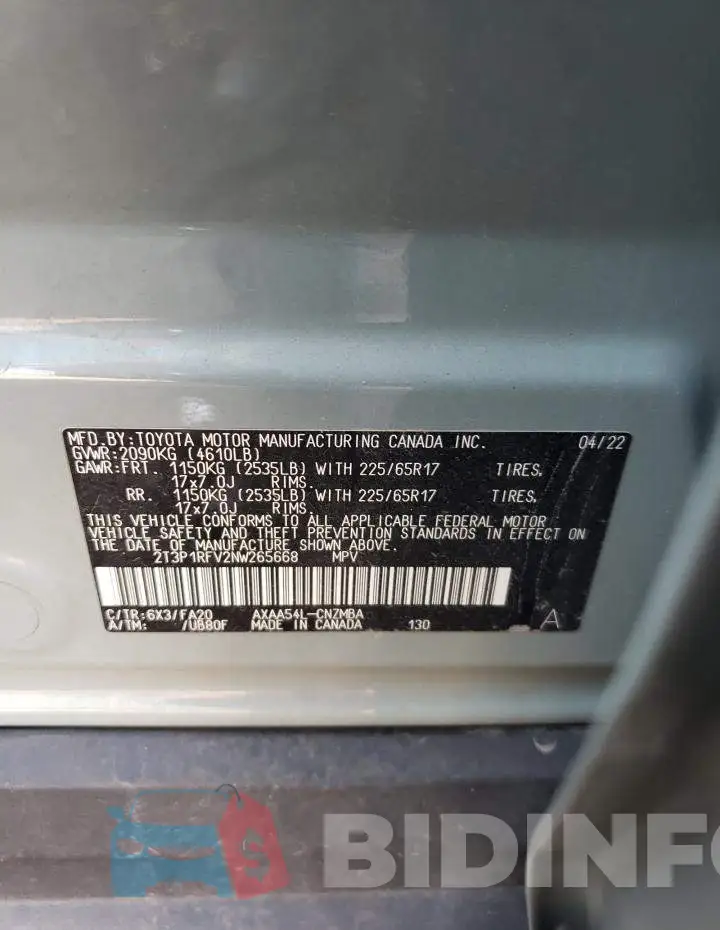2T3P1RFV2NW265668 Photo# 13