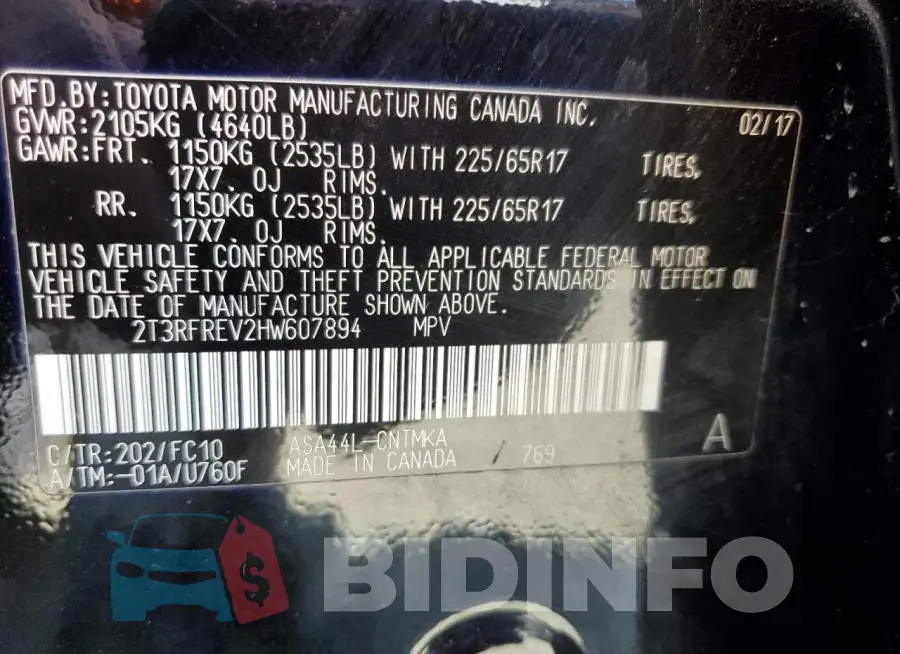 2T3RFREV2HW607894 Photo# 12