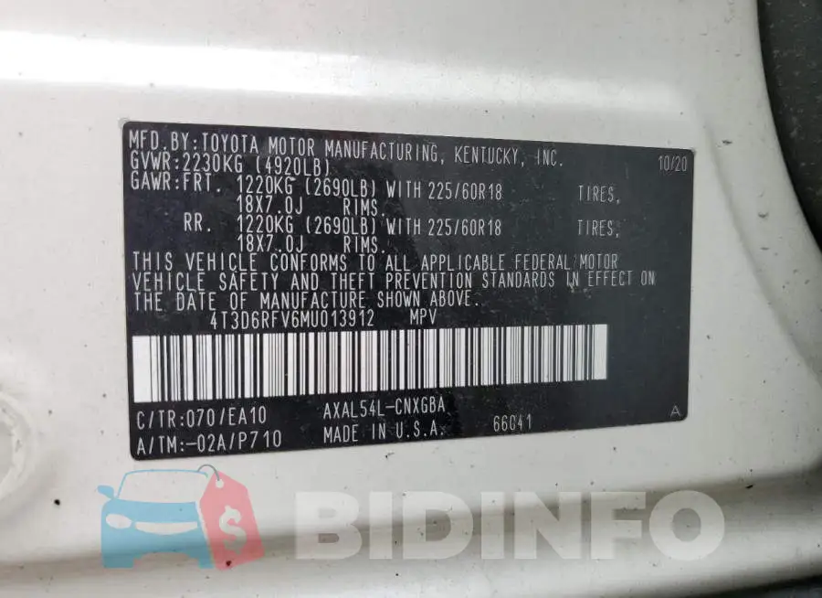 4T3D6RFV6MU013912 Photo# 13