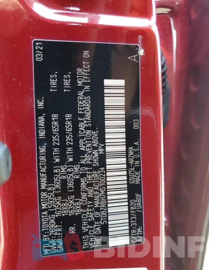 5TDBZRBH7MS100234 Photo# 14