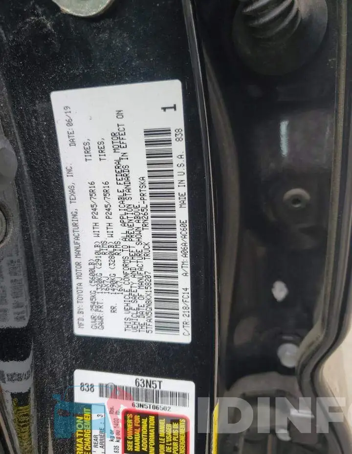 5TFAX5GN8KX158207 Photo# 12
