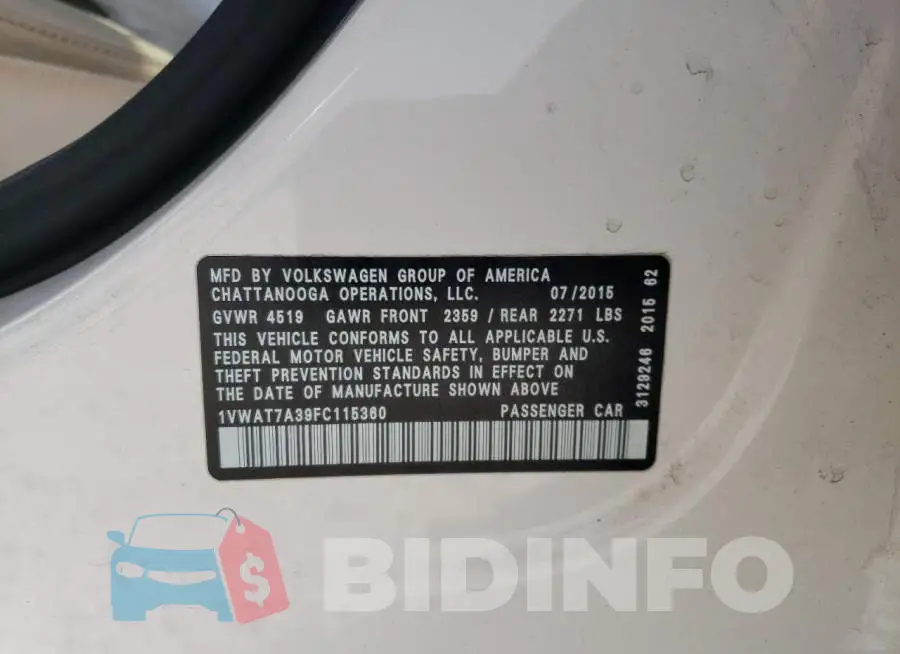 1VWAT7A39FC115360 Photo# 12