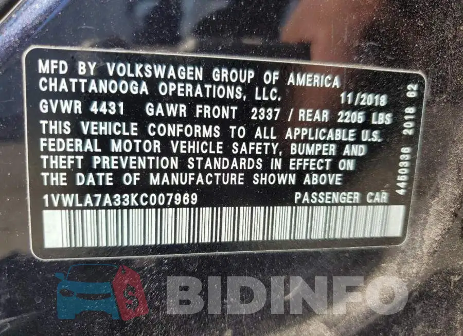 1VWLA7A33KC007969 Photo# 12