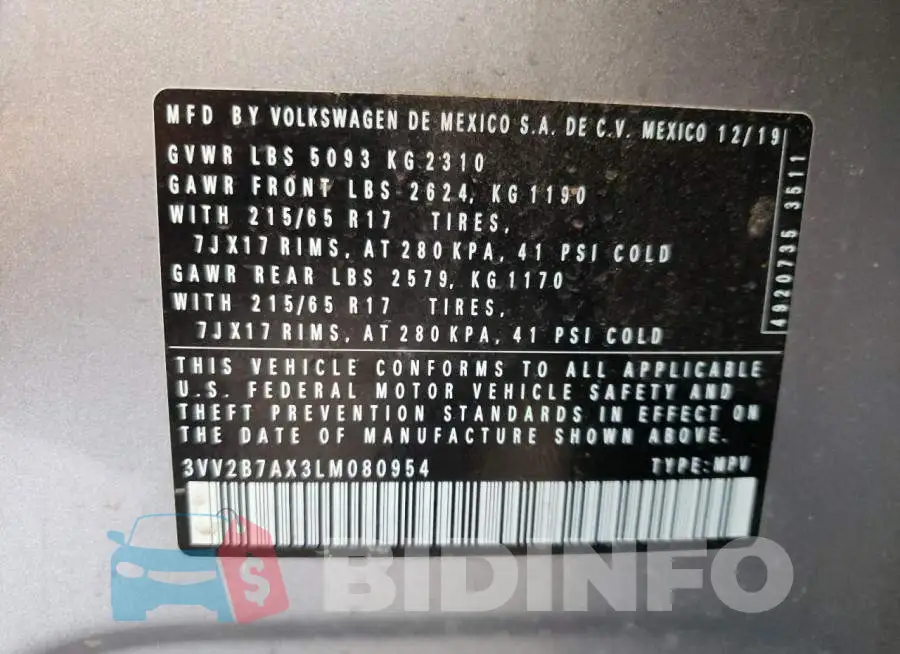 3VV2B7AX3LM080954 Photo# 12