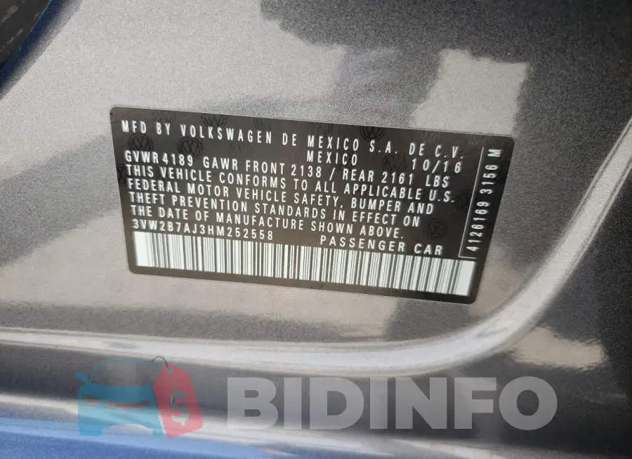 3VW2B7AJ3HM252558 Photo# 13