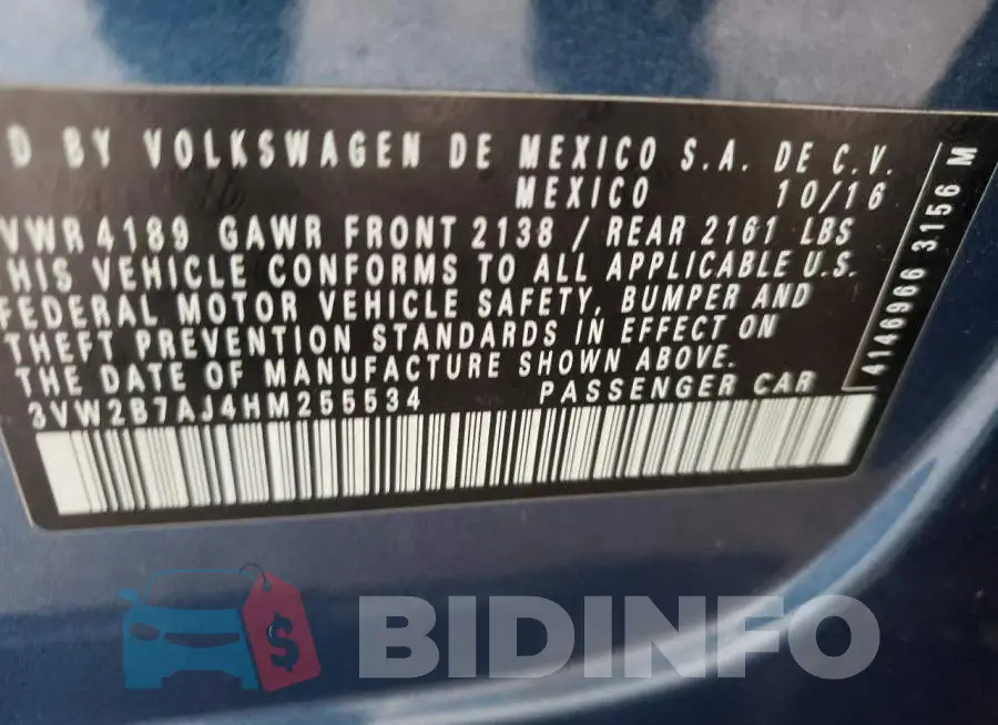 3VW2B7AJ4HM255534 Photo# 12