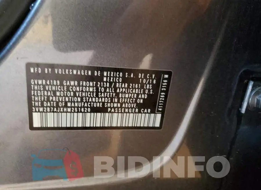 3VW2B7AJXHM251620 Photo# 12