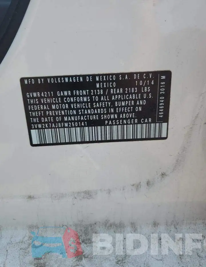 3VW2K7AJ8FM250141 Photo# 12